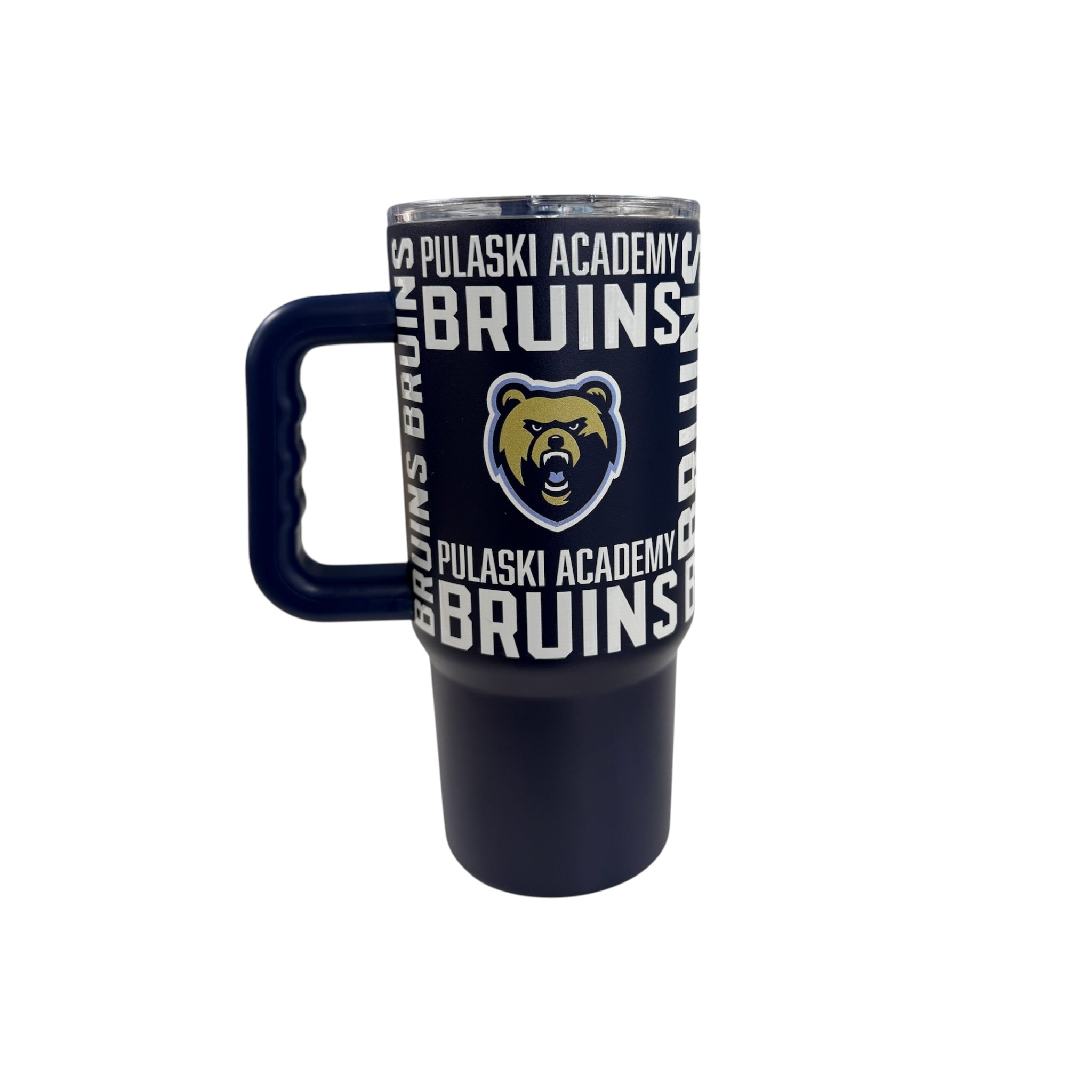 Insulated Navy Powder Coated 24oz Tumbler w/ Straw - Text Repeat/Bear Head
