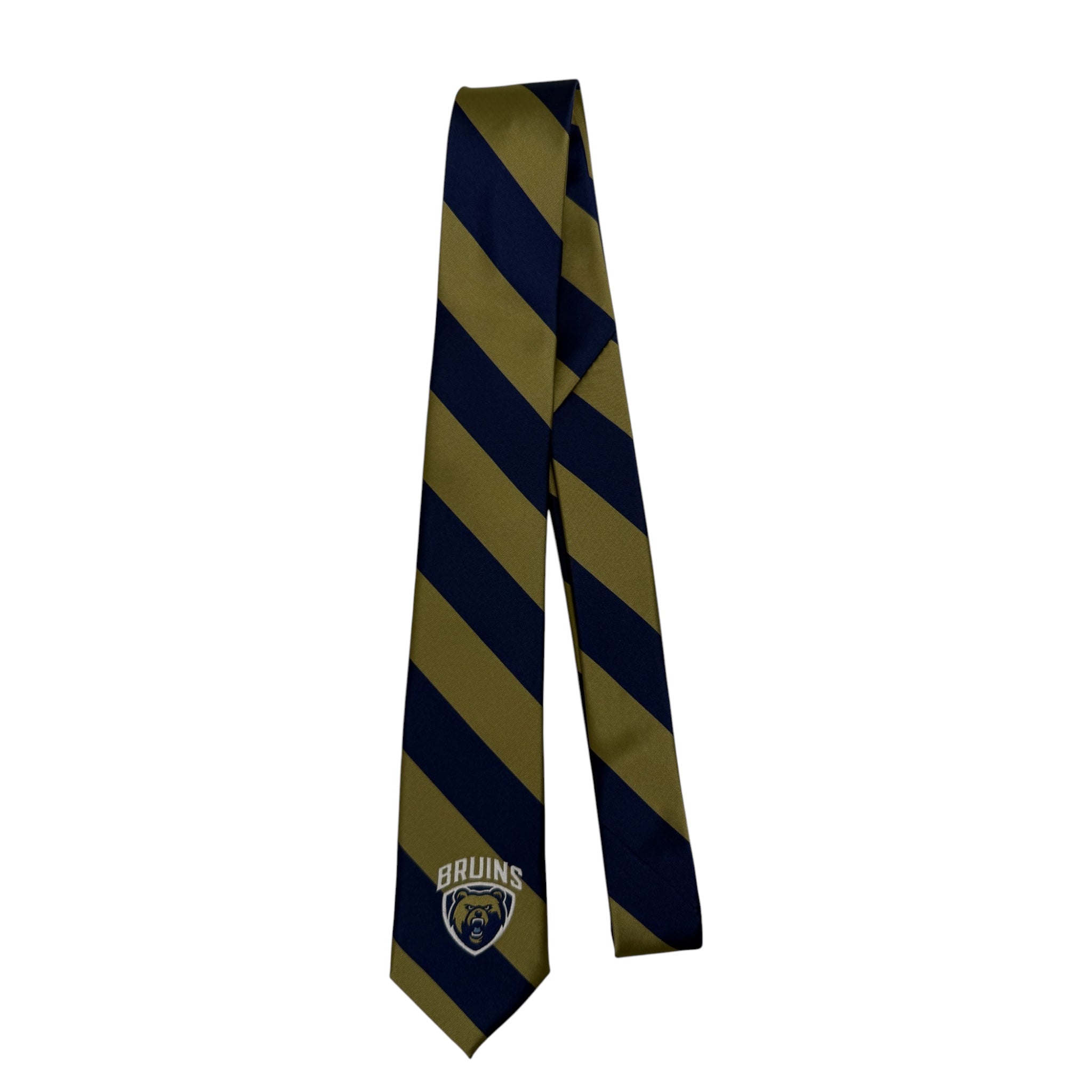 Men's Tie - Navy/Gold Stripes with Bear Head