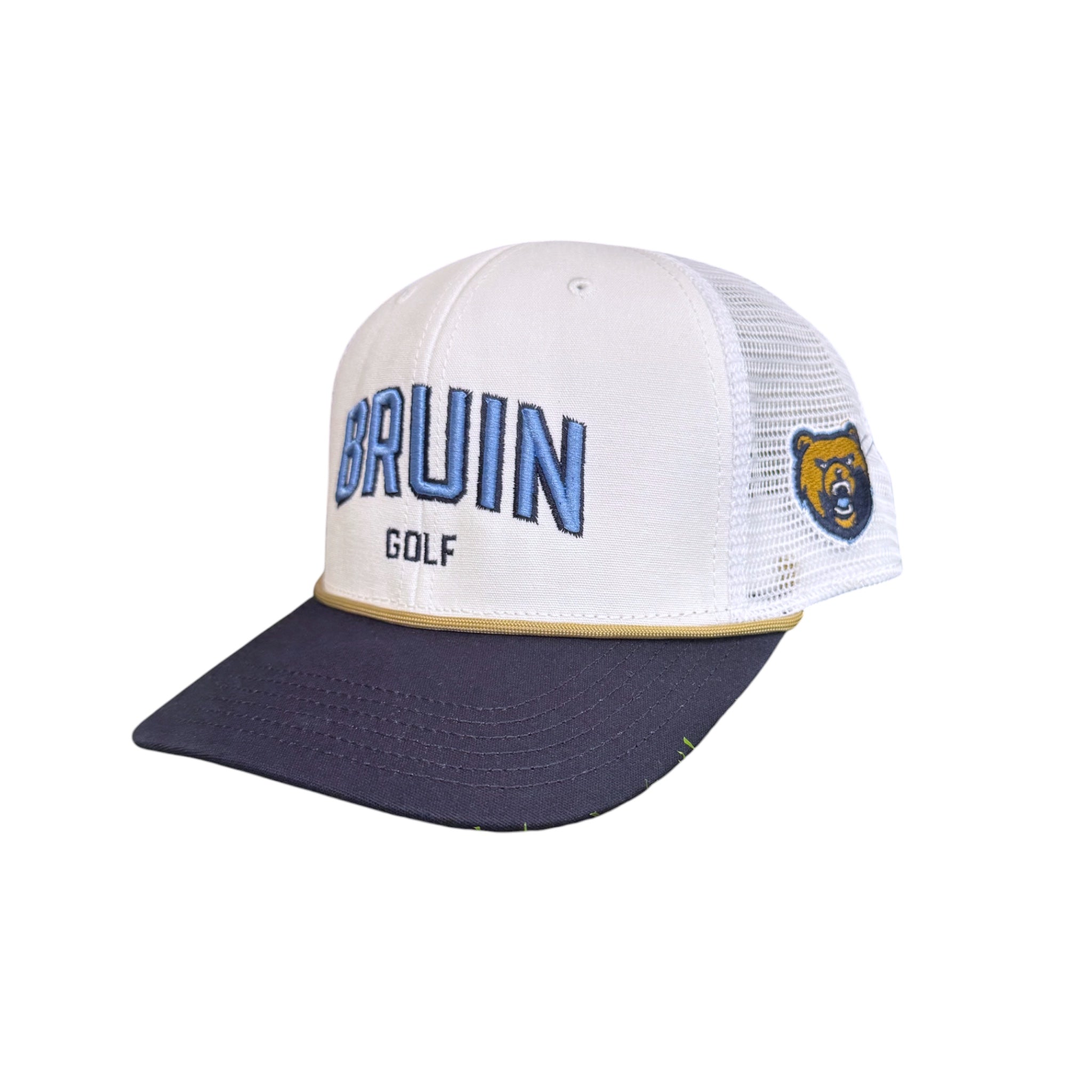 Legacy Mid-Pro White Hat w/ Navy Bill & Gold Rope - BRUIN GOLF