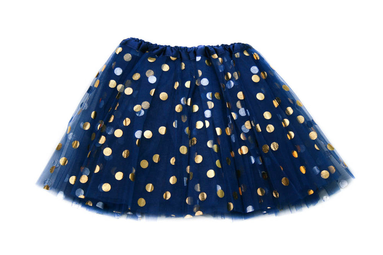 Toddler Girls' Gold Polka Dot Tutu-Navy