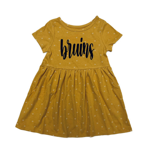 Toddler Girls' Knit SS Dress-Dark Yellow-Bruins Script